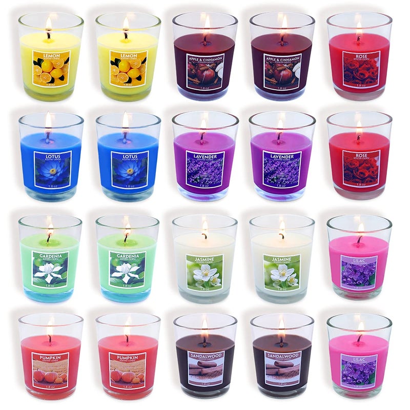 20 Packs Scented Aromatherapy Candle with 10 Fragrances 18 Oz Soy Votive Candle for Home Decoration Candle Gifts Baskets for Christmas Thanksgiving Anniversary